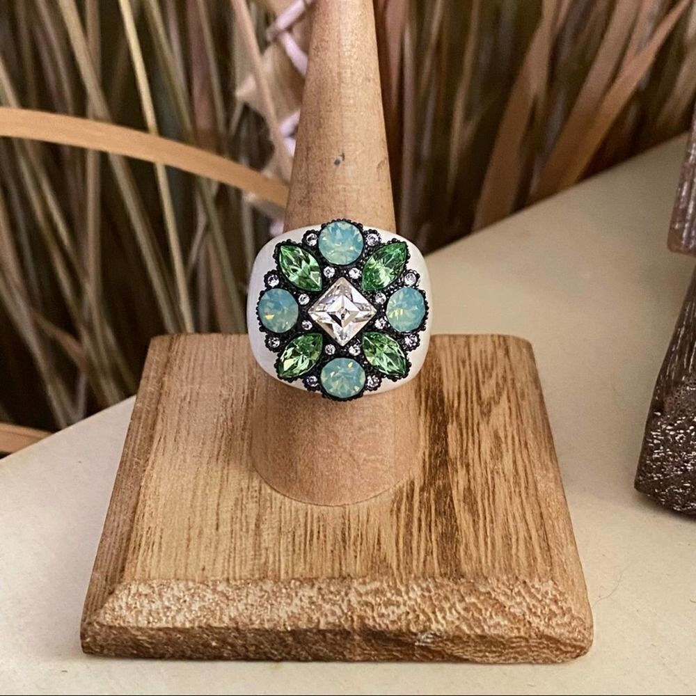Resin and Brass Ring With Top Grade Crystals Sizes 8,9